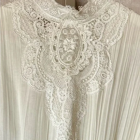 Vintage Gunne Sax Jessica McClintock White High Neck Edwardian Style Gown, 10 - Picture 2 of 12